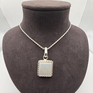 925 Sterling Silver Rope Chain Pendant Necklace 18" 14.8g Square Stone